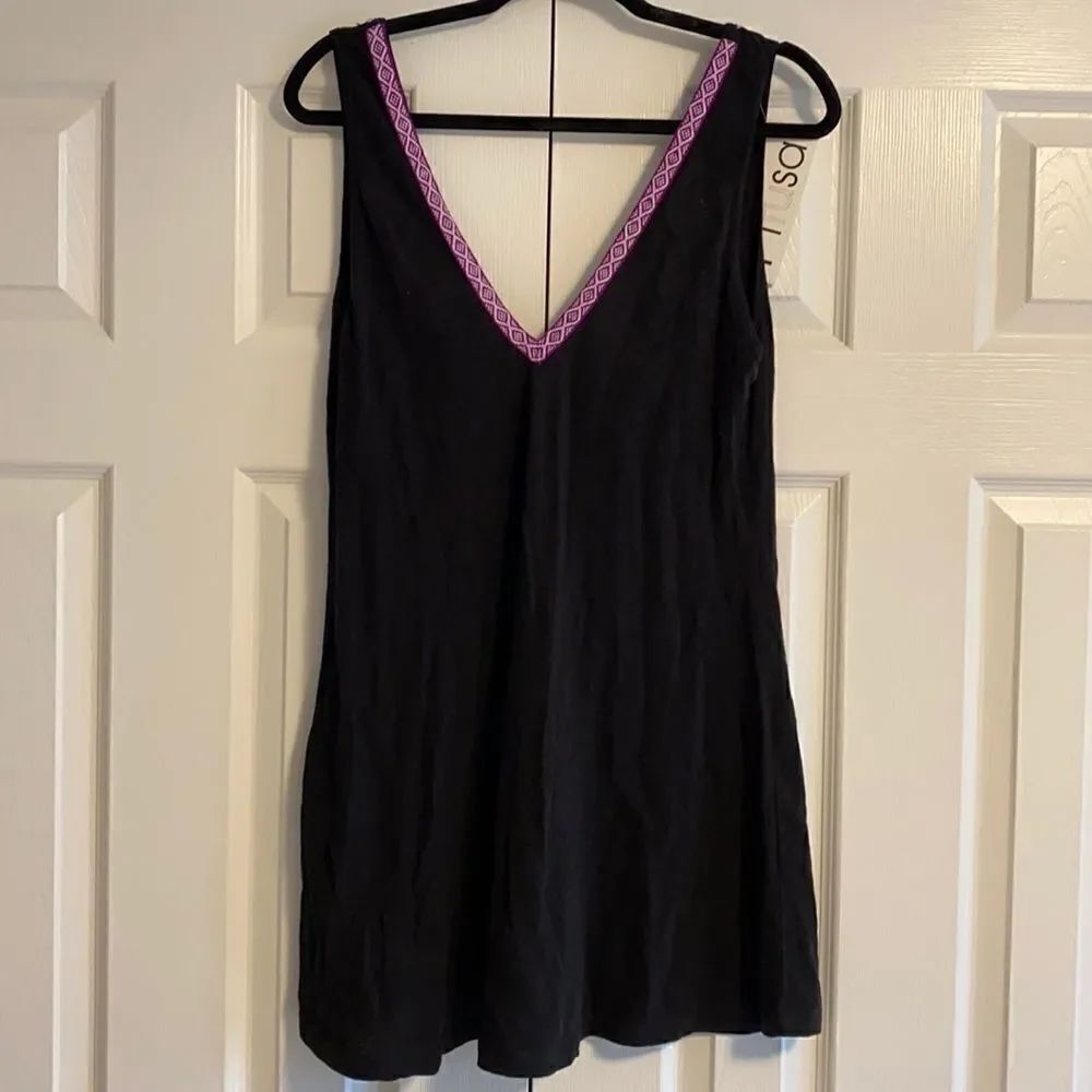 Pitusa Black V-Neck Tank Cover-up Dress w Pom Poms